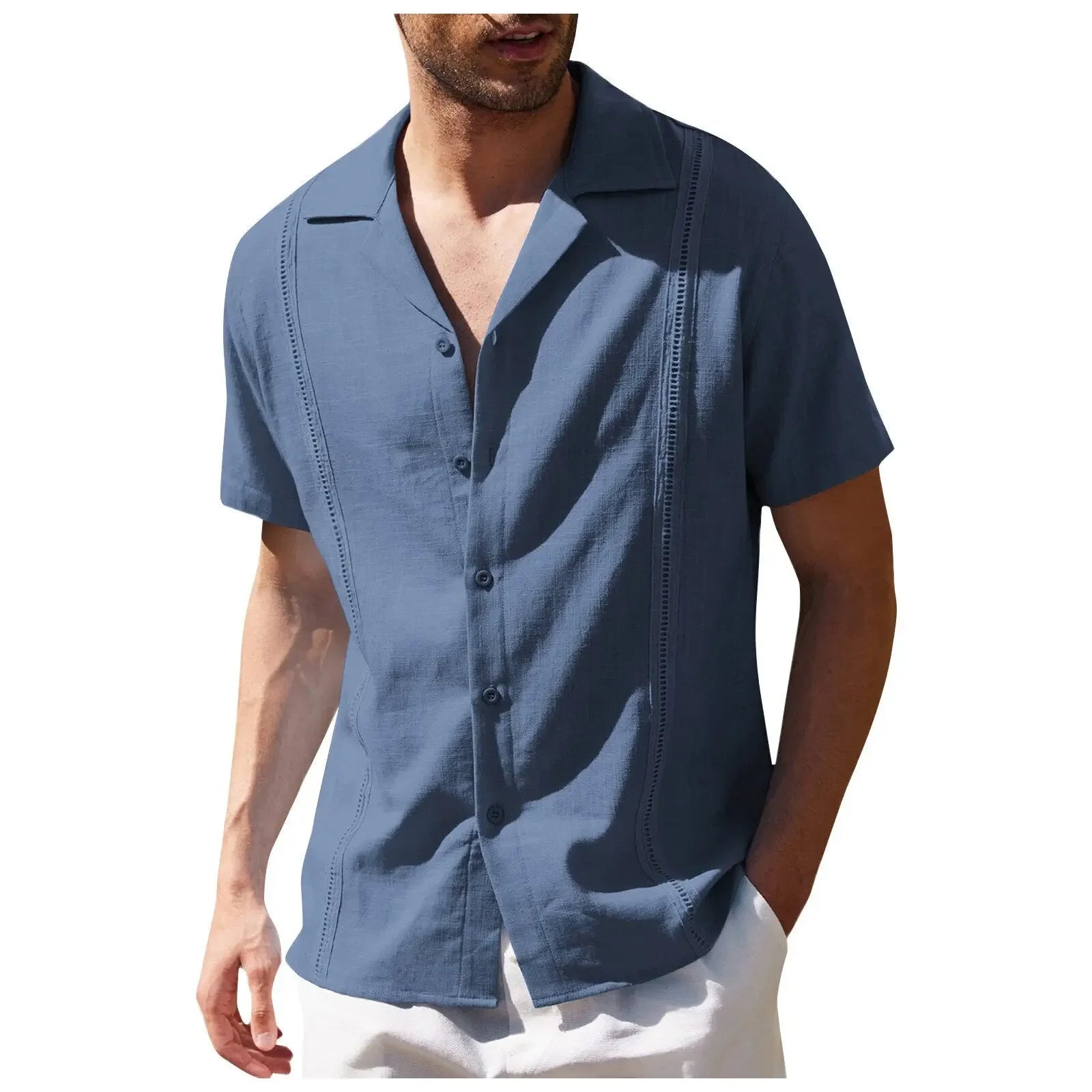 New Arrival Men's Cotton and Linen Short Sleeve T-shirt+Ankle Length Pant Set Solid Shirt+Trousers Home Suits Male Size M-3XL