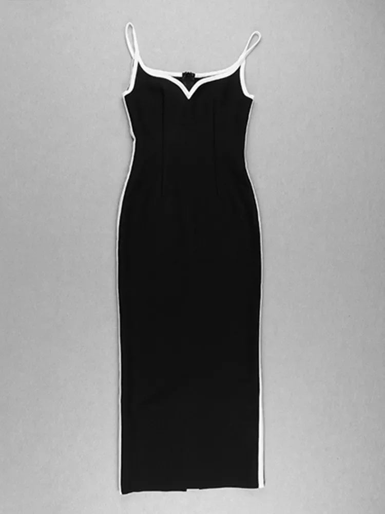Newest Winter 2023 Sexy Strap Sleeveless Layer Black Long Bodycon Bandage Dress Designer Fashion Evening Party Dress Vestido Luxlife Brands
