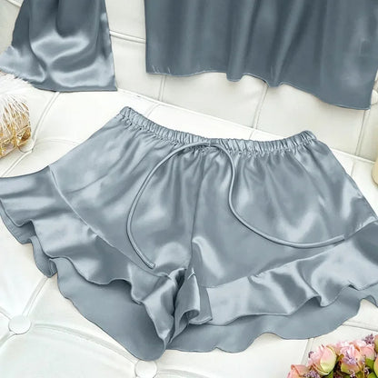 Fashion Sexy Underwear Set Women's 2 Pieces Sleepwear Pyjamas Silk Satin Bellyband Cami Top and Shorts Pajamas for Women Pijamas