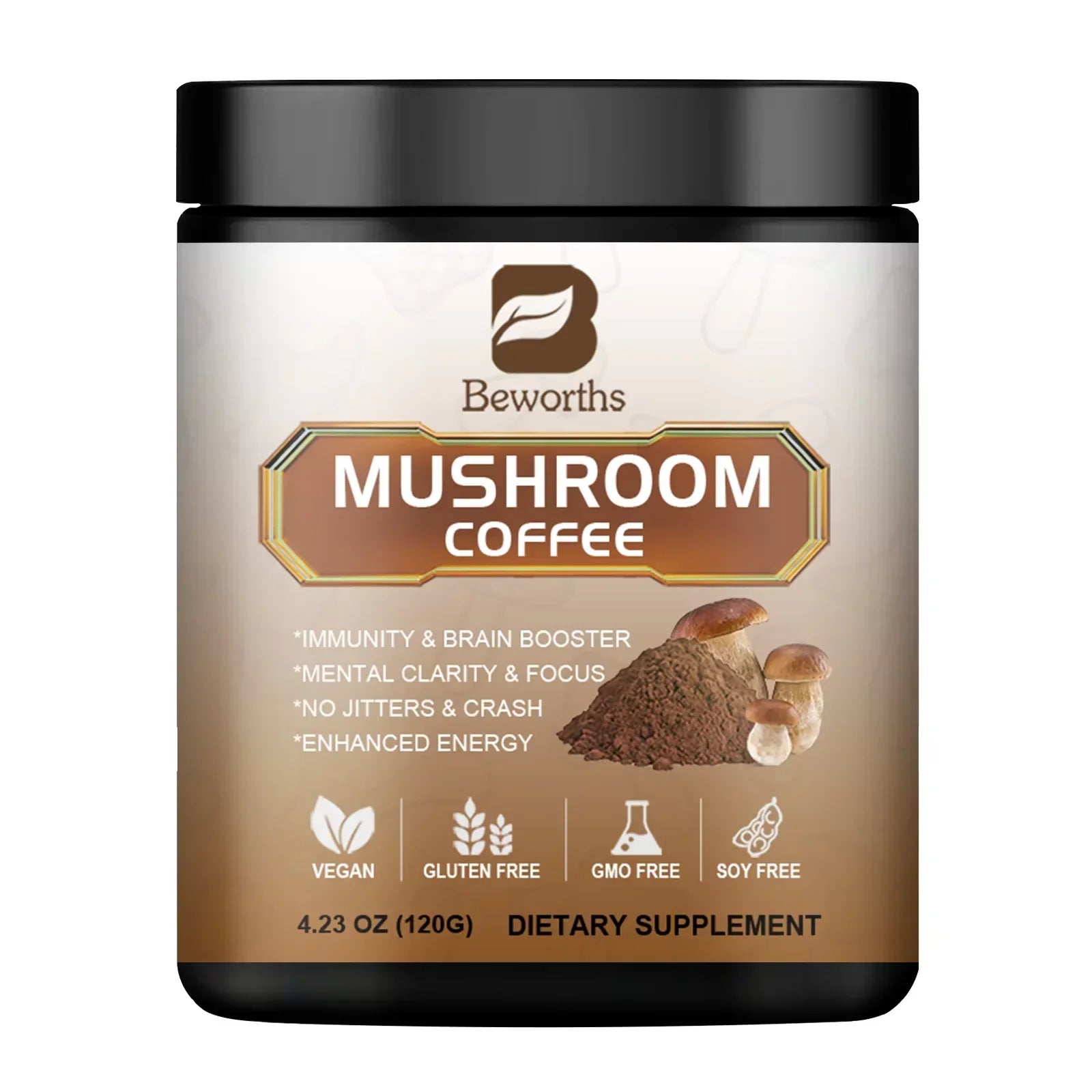 BWEORTHS 250G Mushroom Coffee Mixed Reishi & Lion's Mane Mushrooms Support Immunity and Focus Health Boost Memory NO-GMO 10 in 1