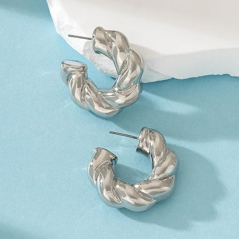 Trendy Circle Twists Hoop Earring for Women Simple Temperament Hyperbole Gold Color Ear Daily Wear Jewelry Party Gifts LUXLIFE BRANDS