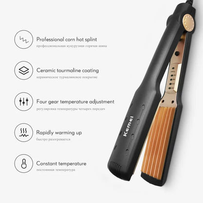 Kemei Professional Hair Curler Corruga Curling Iron for Hair Crimp Corn Perm Splint Flat Wave Iron Ceramic Digital Styling Tool LUXLIFE BRANDS