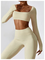 Yoga Shirts Fitness Long Sleeve Women Sport Crop Top Women Square Neck Gym Top Yoga T-Shirt Clothing Casual Quick Dry Sportswear Luxlife Brands