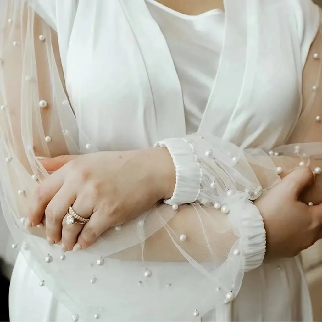 Bridal Gown with Pearl Tulle Robe Luxury High Grade Bathrobe Sexy Nightwear Women's Robe Silk Satin Pajamas Bride LUXLIFE BRANDS