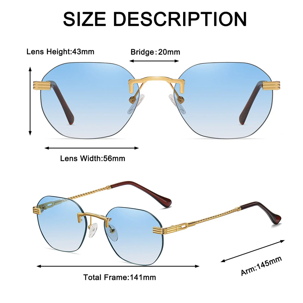 Frameless Gold Metal Ladies Sunglasses Rimless Gradient Lens Blue Fashion Sun Glasses For Men Uv400 Summer 2023