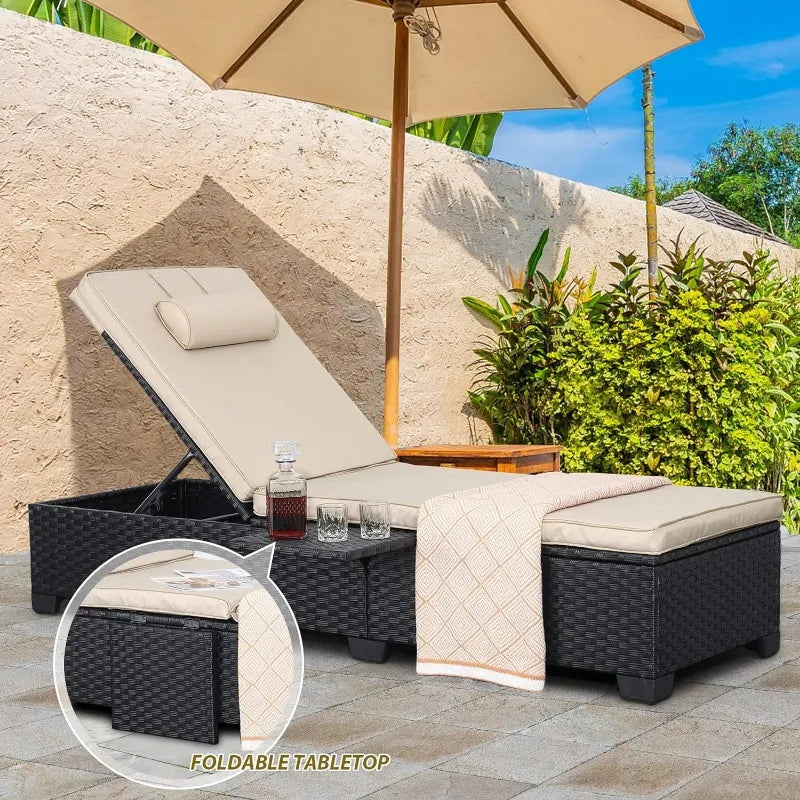 WAROOM Outdoor PE Wicker Chaise Lounge Chairs Set of 2 Patio Rattan Reclining Chair Adjustable Backrest Sunbathing Recliners