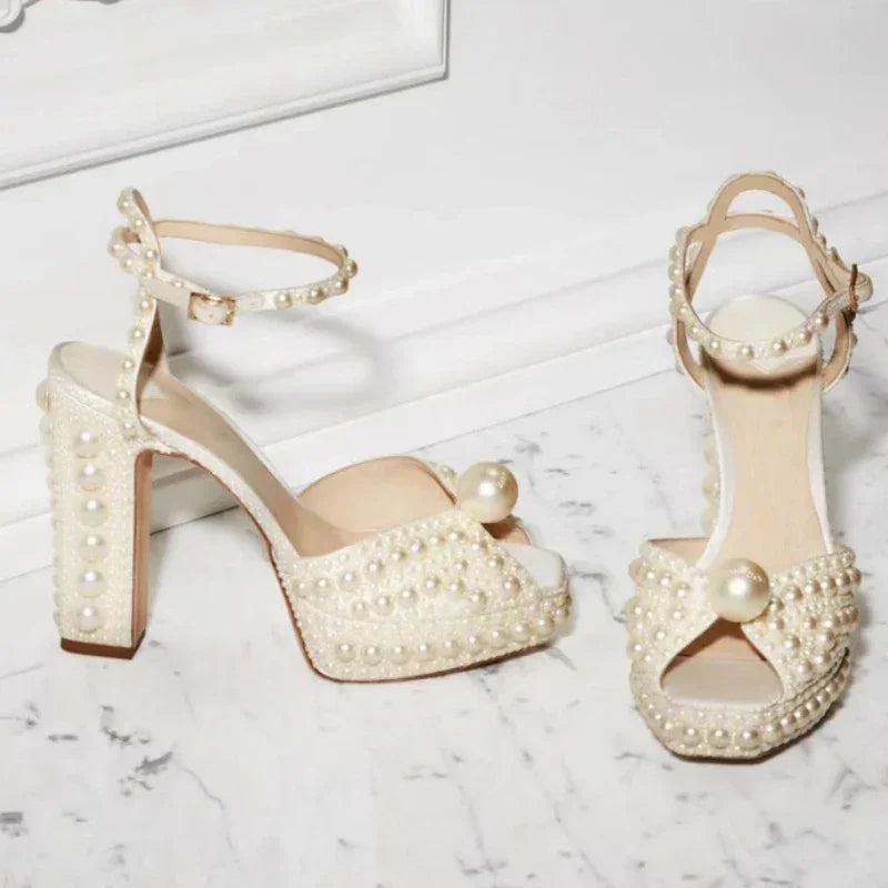 Handmade Beaded Platform Wedding Pumps