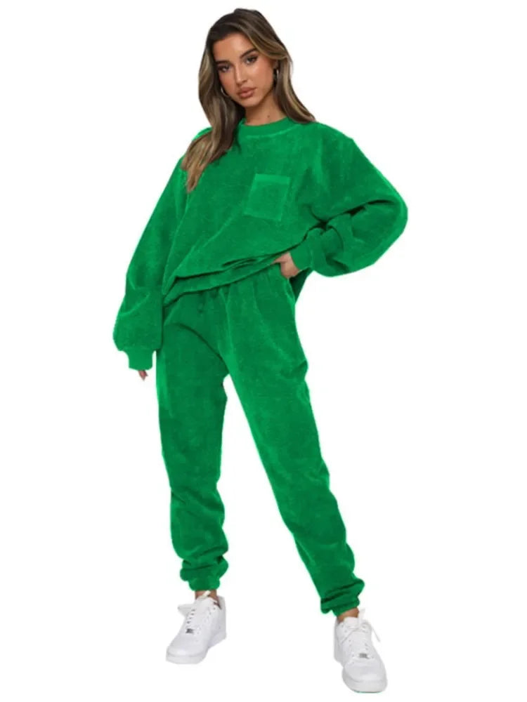 Corduroy Long Sleeve Hoodie and Pants Set