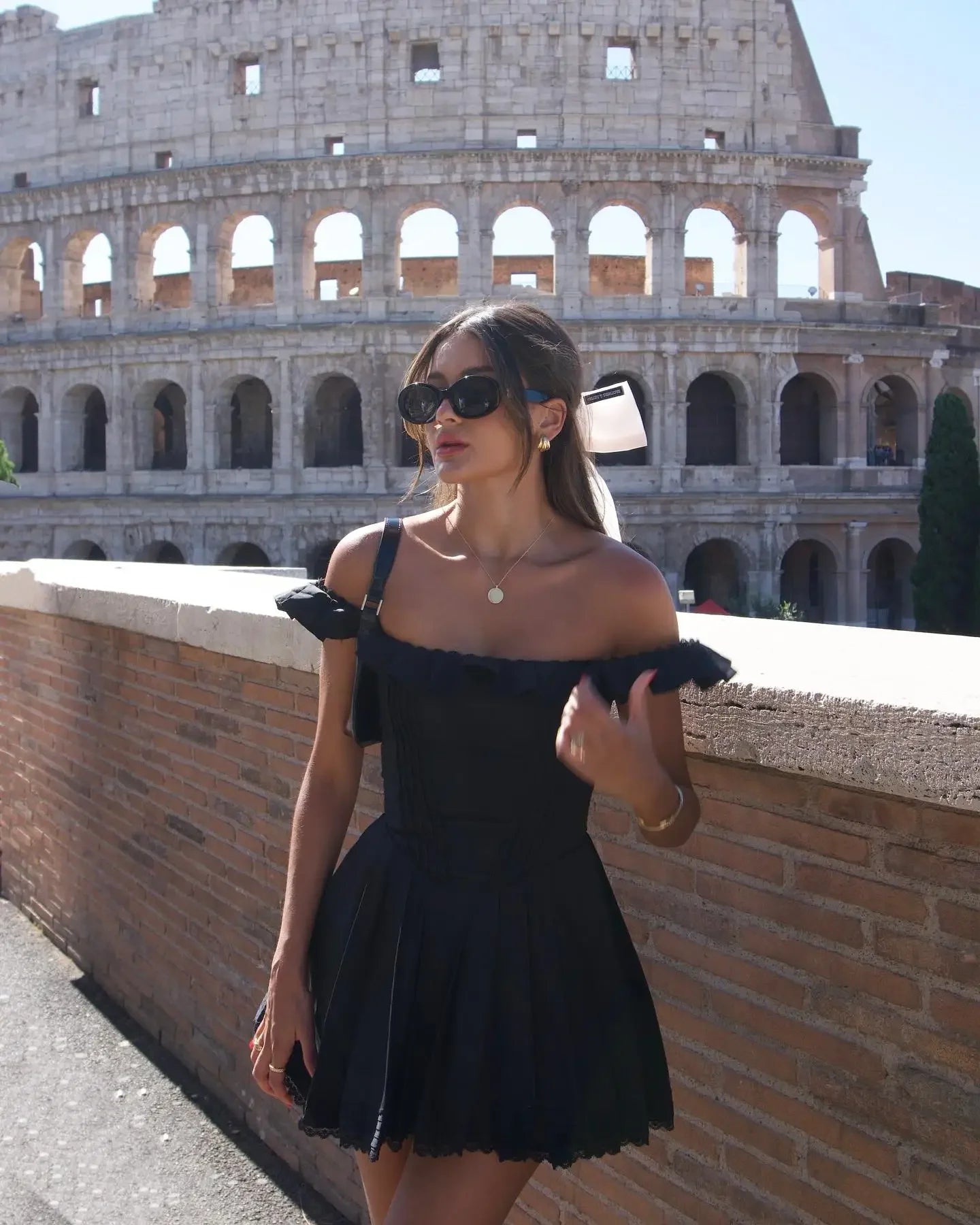 Bella Black Square Neck Pleated Mini Dress LUXLIFE BRANDS