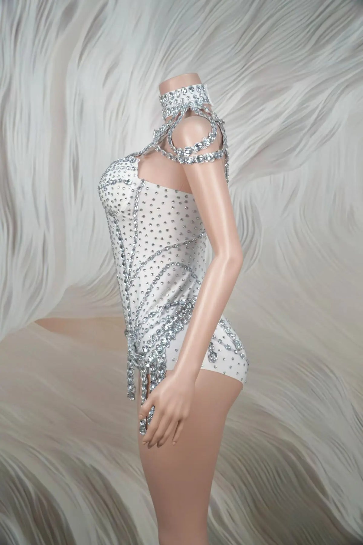 Sparkly Rhinestone Tassel Spandex Bodysuit Halter Dance Stage Costume Leotard