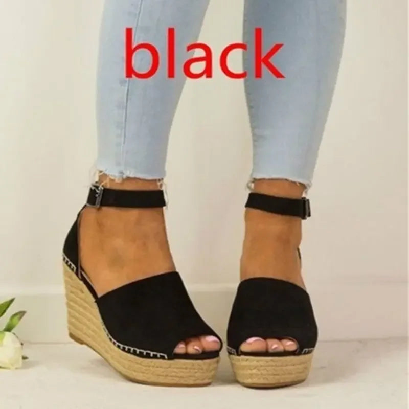 Summer Platform Sandals Women Peep Toe High Wedges Heel Ankle Buckles Sandalia Espadrilles Female Sandals Shoes