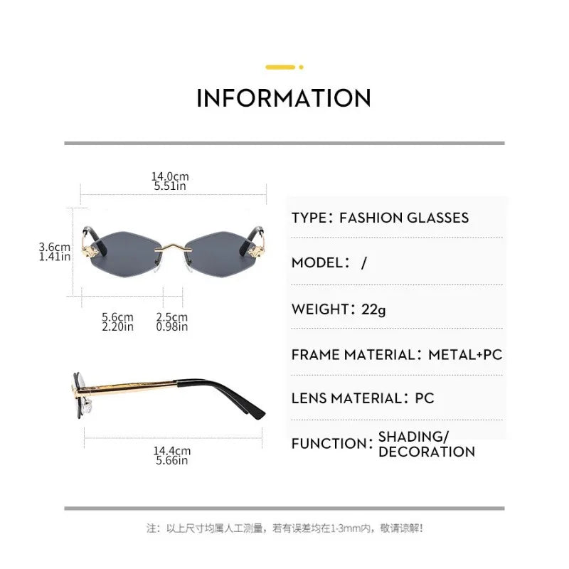 Luxury Polygon Sunglasses for Women Hipster Irregular Rimless Sunglasses Ladies Small Metal Frame Vintage Rhombus Eyewear Brown