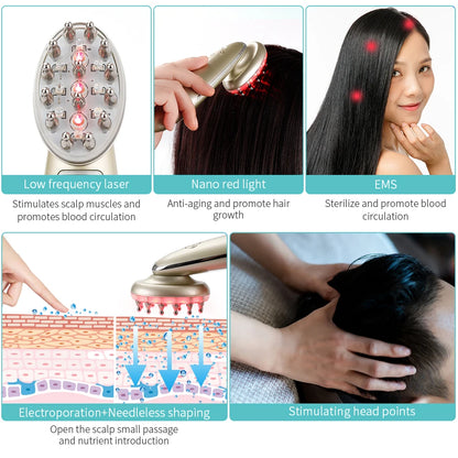 Electric Laser Hair Growth Comb Anti Hair Loss Massage Therapy Infrared RF Red Light EMS Vibration Massager Hair Brush Hair Care LUXLIFE BRANDS