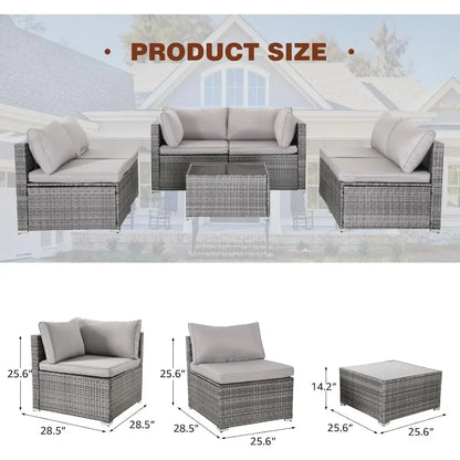 LUXHOME Modern 7 Pc Ratan Patio Furniture Set