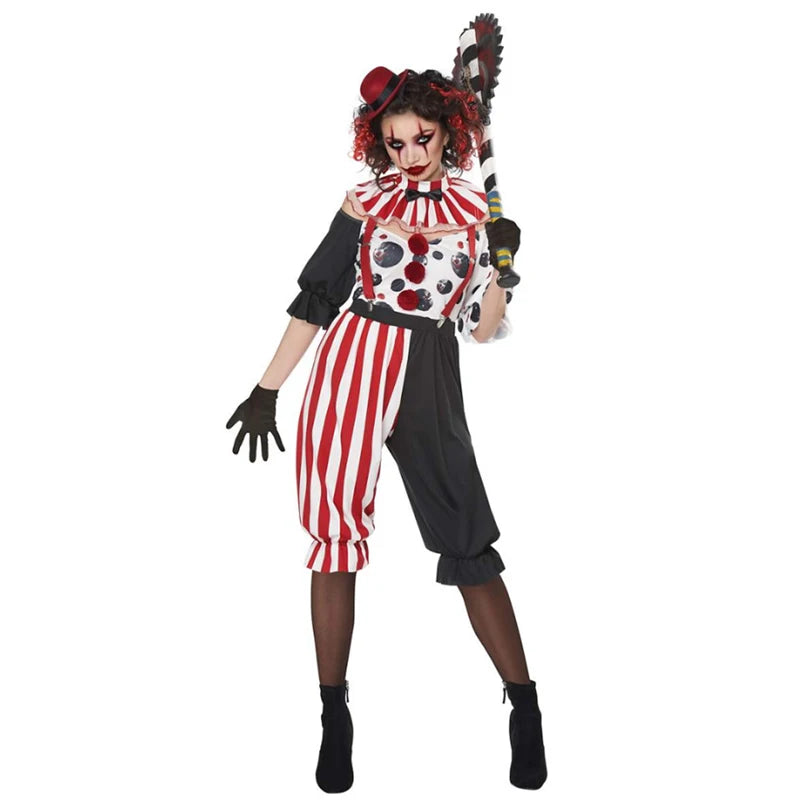 Multiple Lady Circus Clown Costume Crazy Naughty Harlequin Pennywise Roleplay Cosplay Carnival Halloween Fancy Party Dress