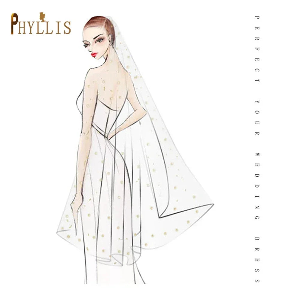 B62 Short Bridal Veil with Comb Luxury Pencil Edge Wedding Veil 2022 Turkish Veil Glitter Veil White Champagne Bride Veil LUXLIFE BRANDS