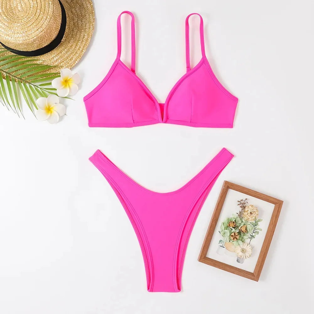Hot Sale Of The Season New Pure Color Sexy Quick Dry Tight Bikini Swimwear for Holiday Hot Girl Cross-Border Bikini Set Women's Luxlife Brands
