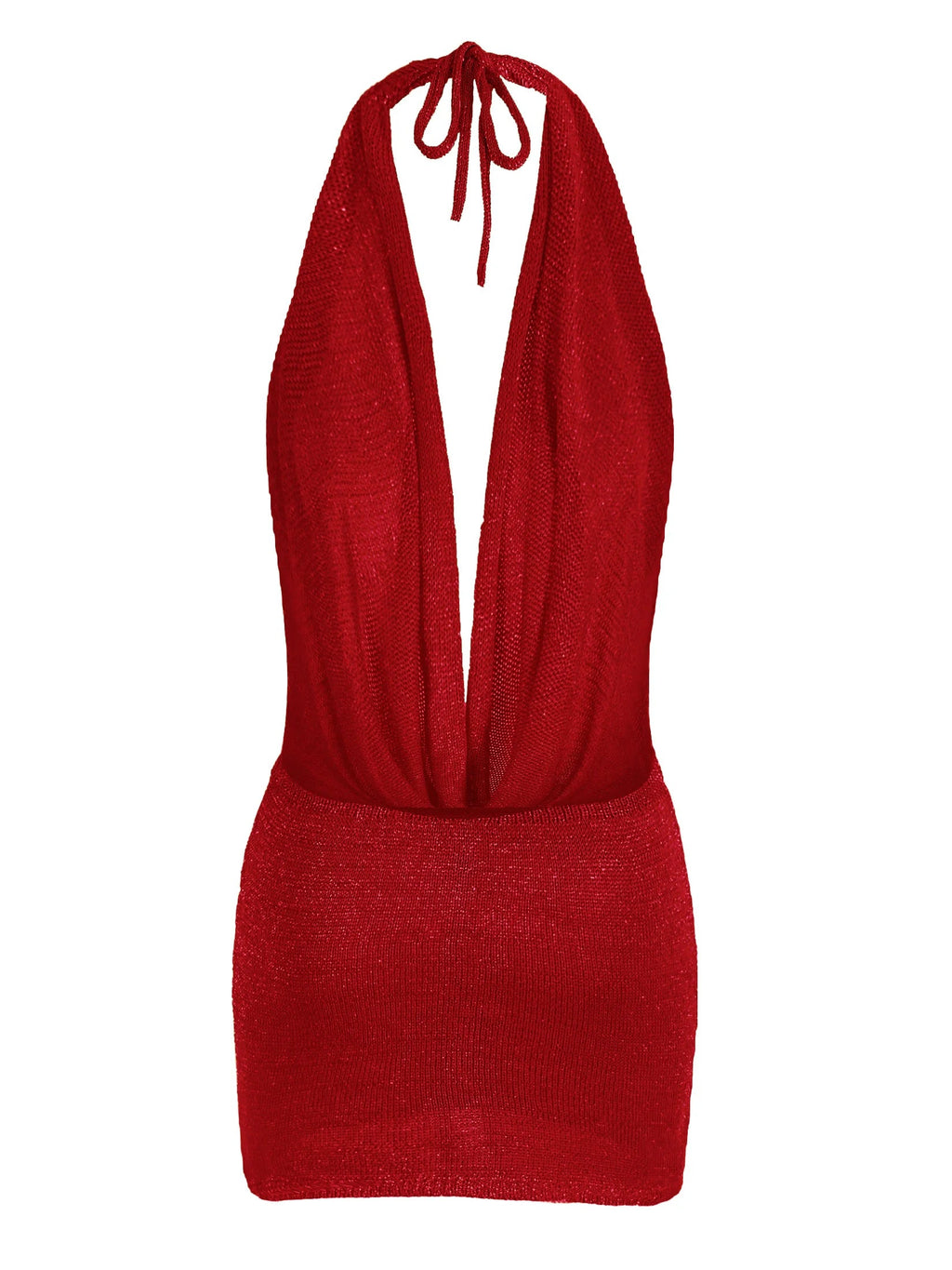 2026 Women New Year Bright Silk Dresses Sexy Stacked V Halter Neck Backless Knit Beach Mini Dress Summer Swimsuit Cover Up K145 Luxlife Brands