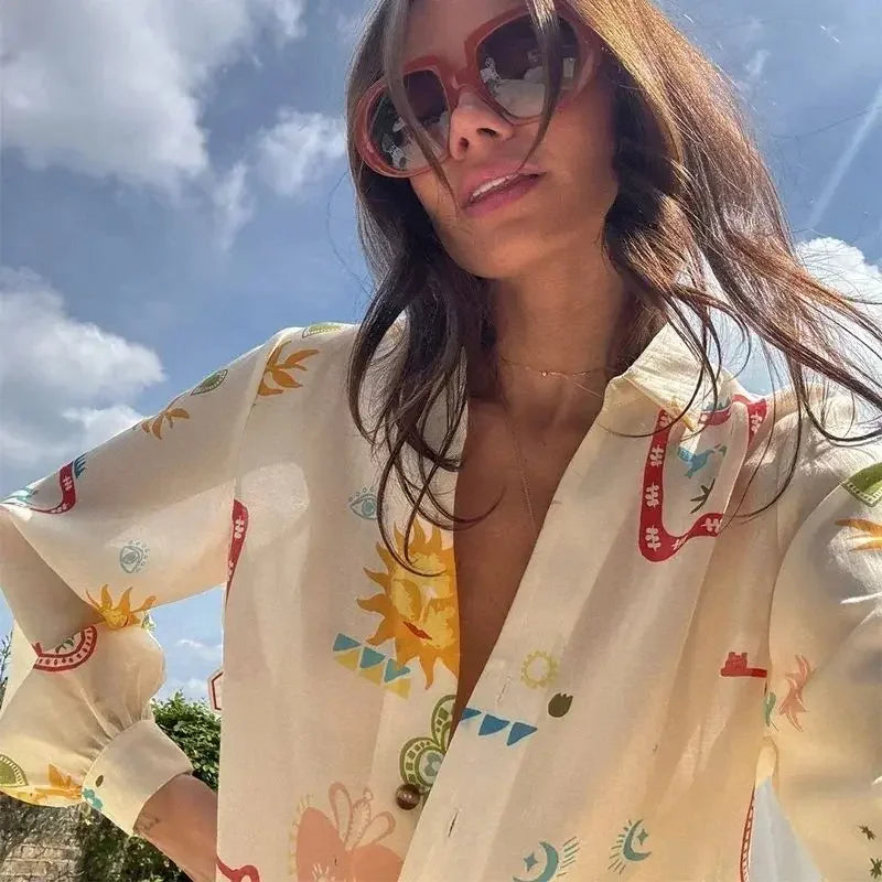 Women Fashion Elastic Waist Two Piece Sets Elegant Floral Print Lapel Long Sleeve Top Short Pants Suit Casual Holiday Outfits Luxlife Brands