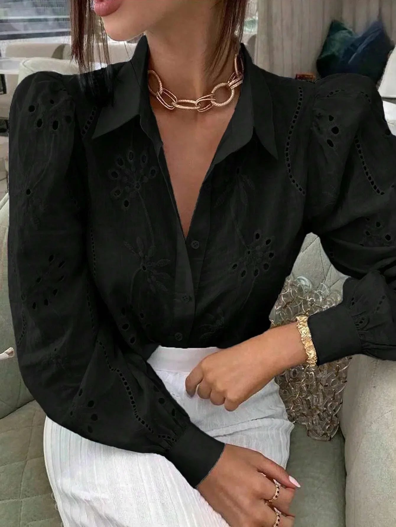 White Long Sleeve Buttons Shirt Women 2024 Autumn Casual Solid Offie Embroidery Women's Tops Blouse Shirts Top Femme Camicette