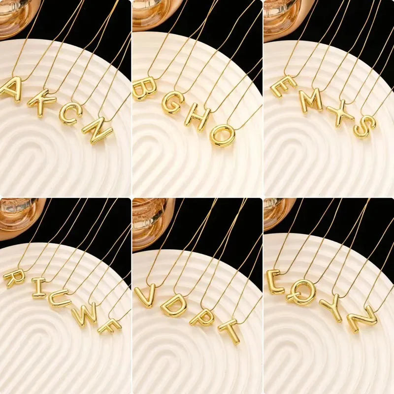 Stainless Steel Chain Gold Plated Letter Necklaces Chunky Alphabet Balloon Bubble Initial Pendant Necklace for Women Men Jewelry LUXLIFE BRANDS