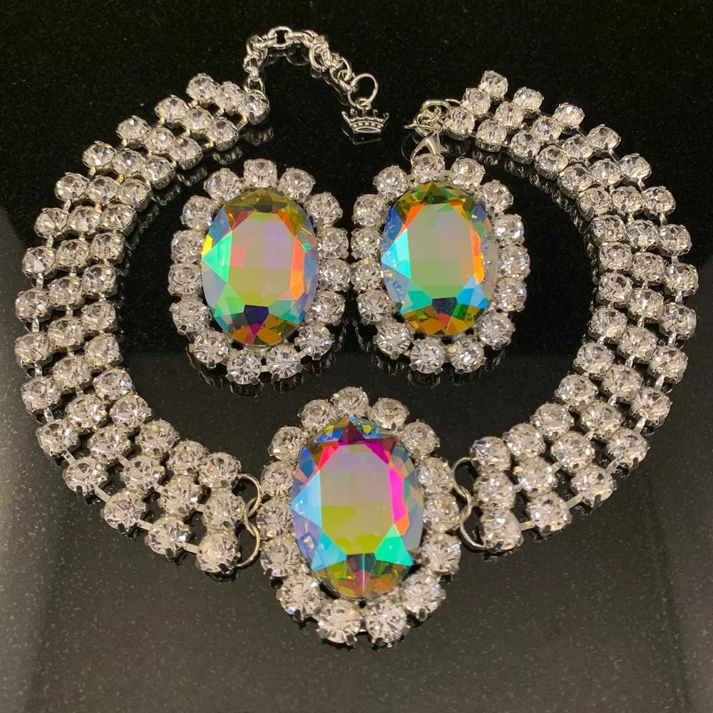 Oval Crystal Large Necklace & Earrings Set
