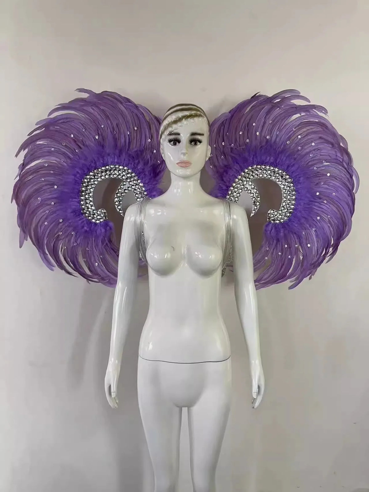 Showgirl Feather Wing Backpiece with Rhinestone Scroll Frames