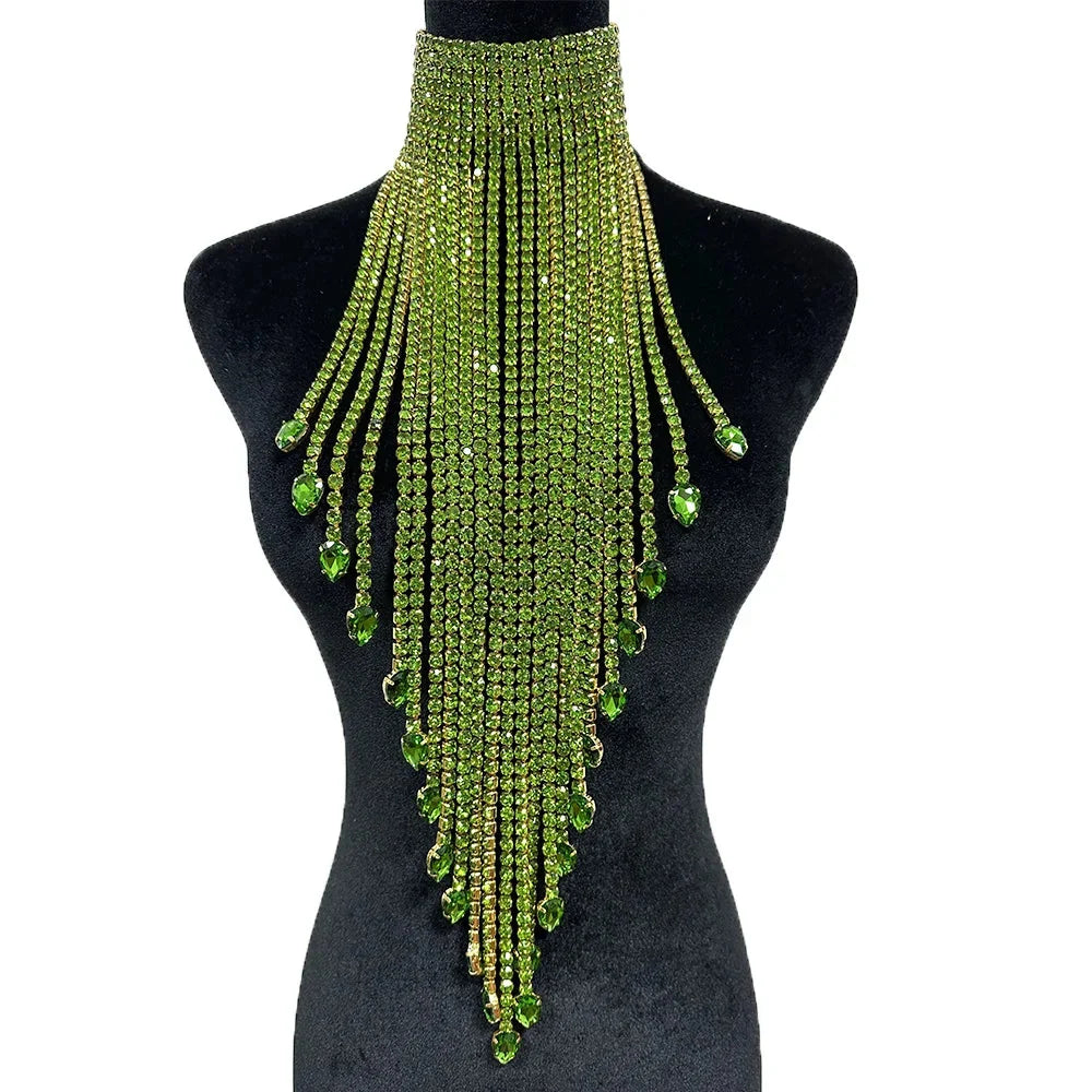 Long Tassel Rhinestone Chain Necklace