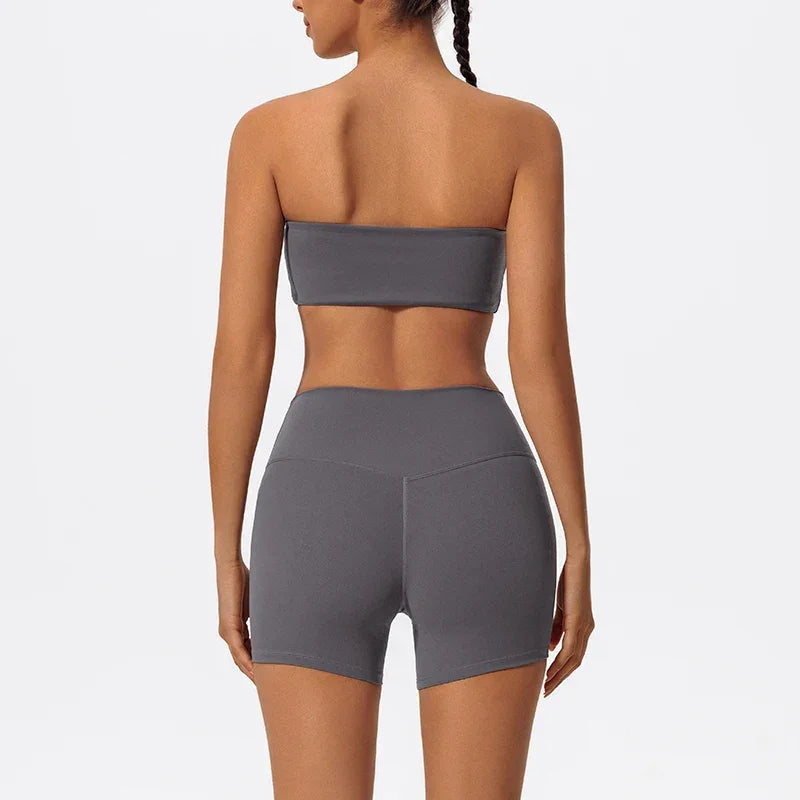 Ctenkevet Women Strapless Bra Suits Gym Workout Yoga Outfit Female Fitness Crop Top Outdoors Activewear Women Underwear Set