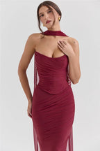 Elegant Wine Strapless Maxi Skirt Set Luxlife Brands