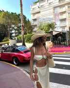 Sexy Summer Knit Cut Out Beach Half Skirt Women Chic Side Slit Lace-up Casual Wrap Skirts 2025 Pool Party Swimsuit Cover Up K249 Luxlife Brands