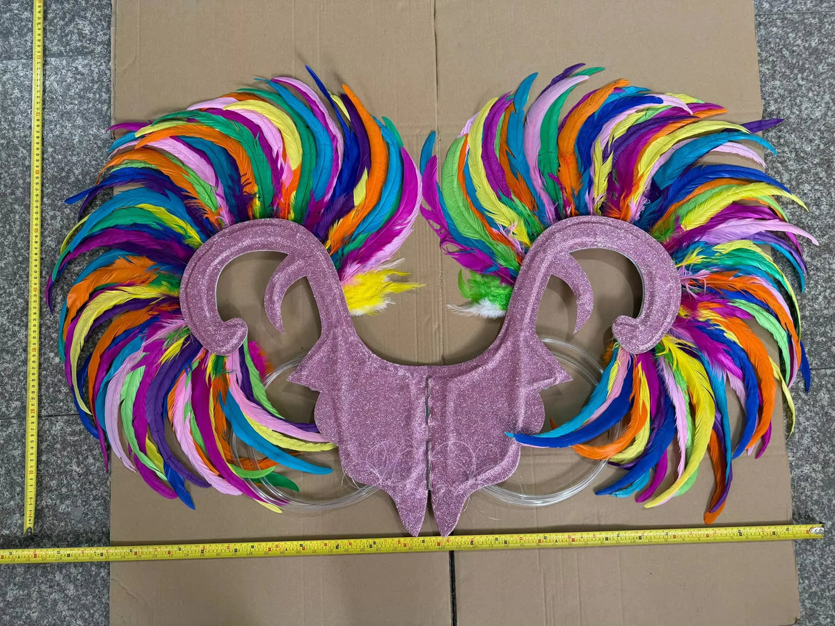 Showgirl Feather Wing Backpiece with Rhinestone Scroll Frames