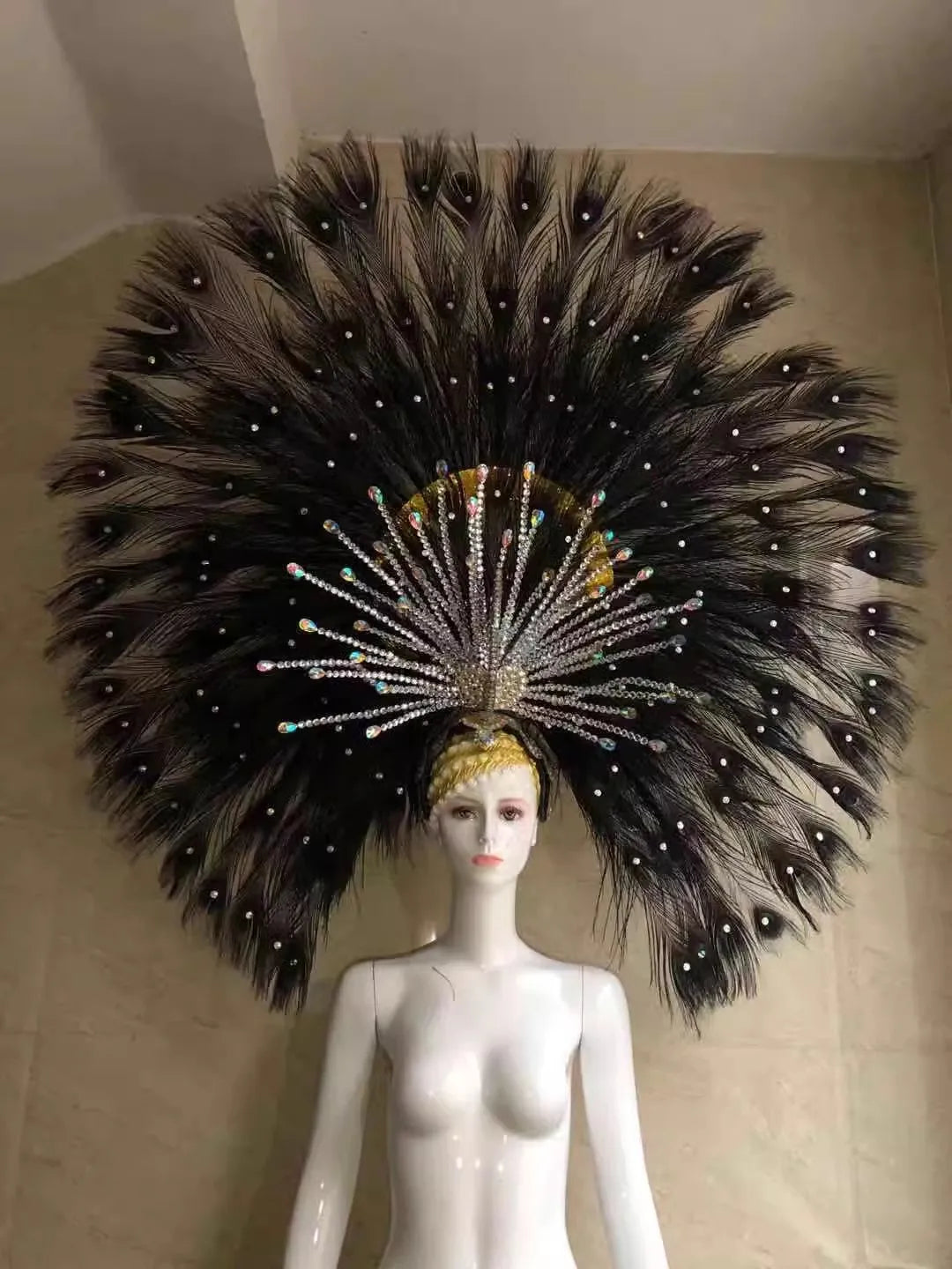 Showgirl Feather Backpiece and Rhinestone Headdress Set