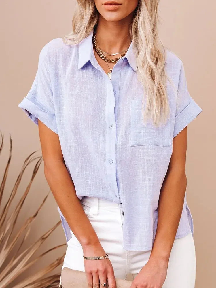 Women Summer Linen Oversized Shirt Vintage Harajuku Short Sleeve Loose Blouse Elegant Chic Tunis 2022 Women Tops Streetwear