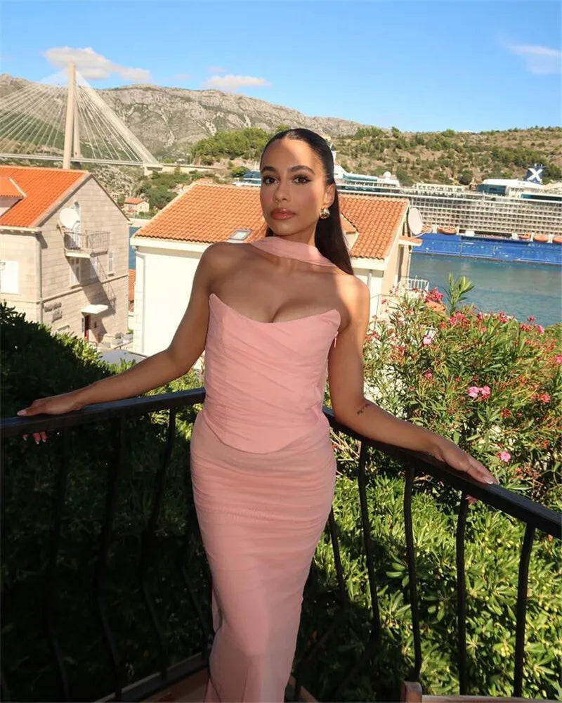 Mozision Wine Red Sexy Two Piece Sets Women Neckerchief Strapless Crop Tops And Maxi Skirt Sets Club Party Skirt Two Piece Sets Luxlife Brands