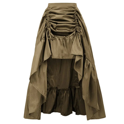 Women Skirt Retro Ruffle Solid Adjustable High Low Skirt Elastic Waist Gothic Skirts Party Club Renaissance Steampunk Skirt Long