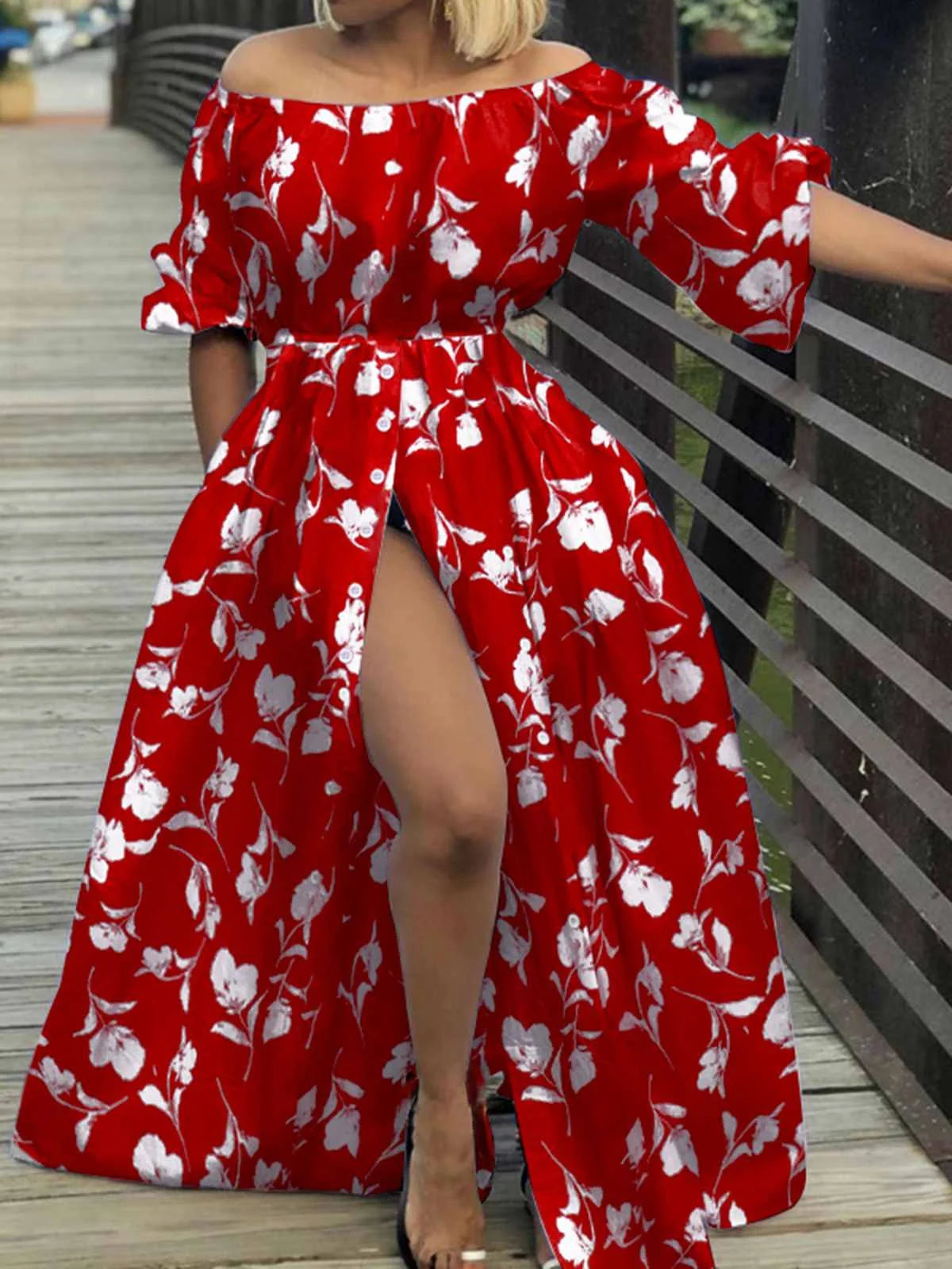 Santorini Lantern Sleeve Floral Sundress