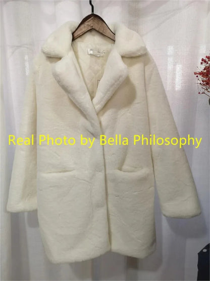 Bella Philosophy Women Mink Faux Fur Coat Solid Female Turn Down Collar Winter Warm Fake Fur Lady Coat Casual Jacket LUXLIFE BRANDS