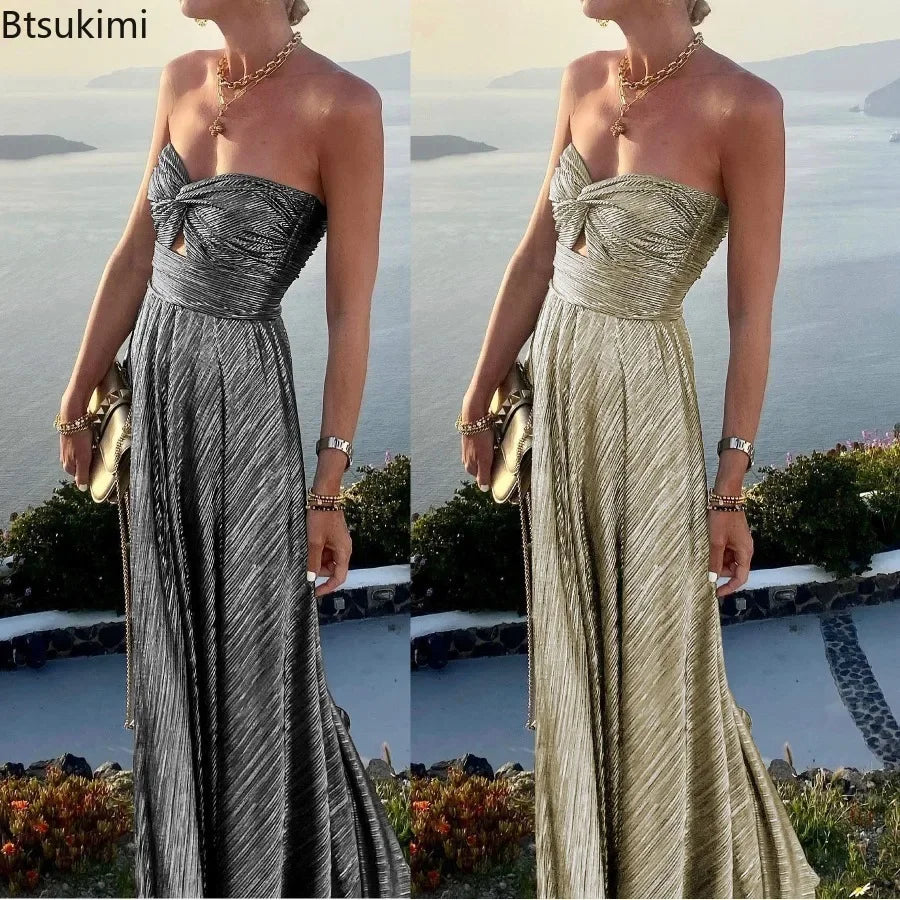 Metallic Long Party Dress LUXLIFE BRANDS