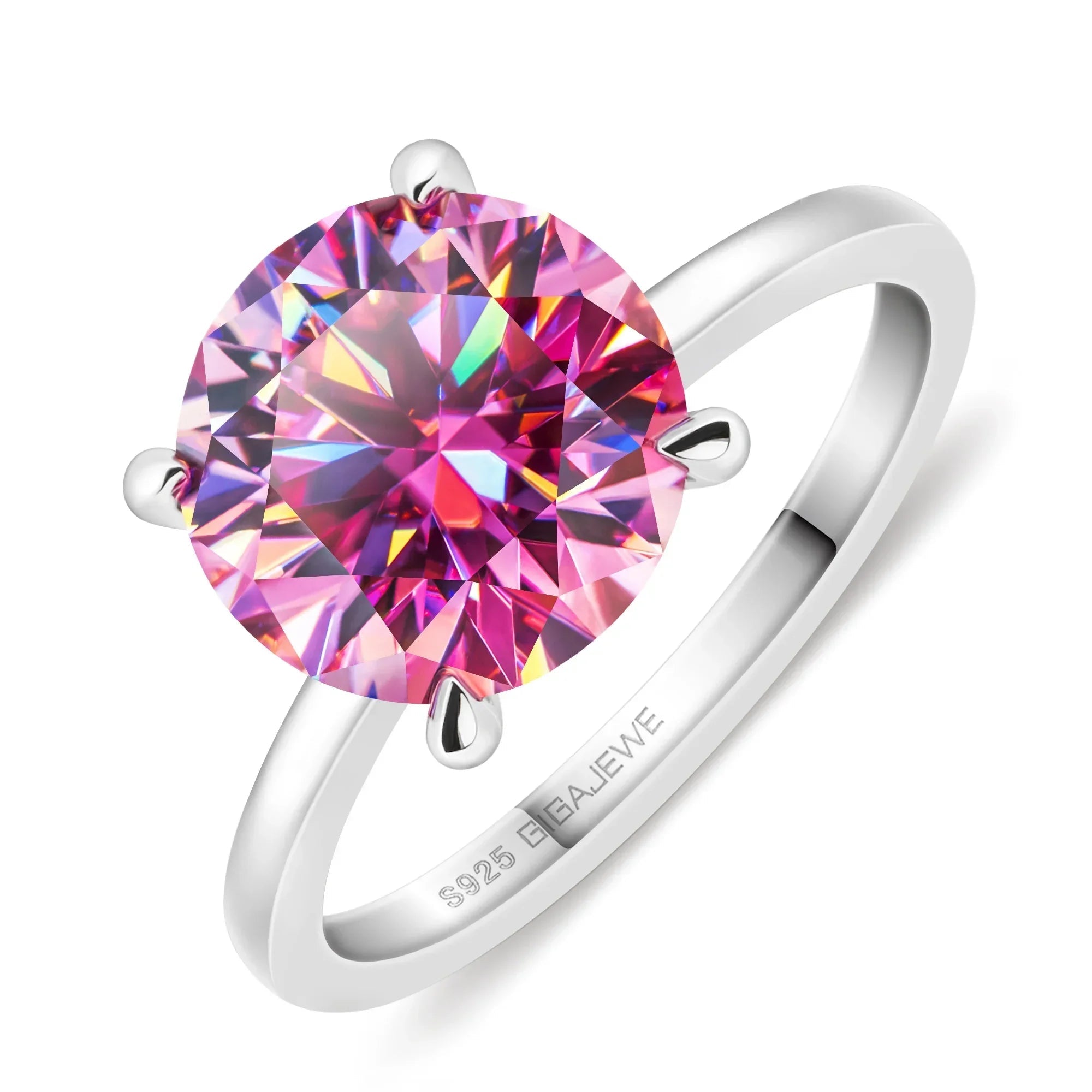 GIGAJEWE BIG 4.0ct Moissanite Super Shiny Round Cut Simplic 18K Plating Silver Ring Diamond Test Passed Fashion Woman Girl Gift Luxlife Brands