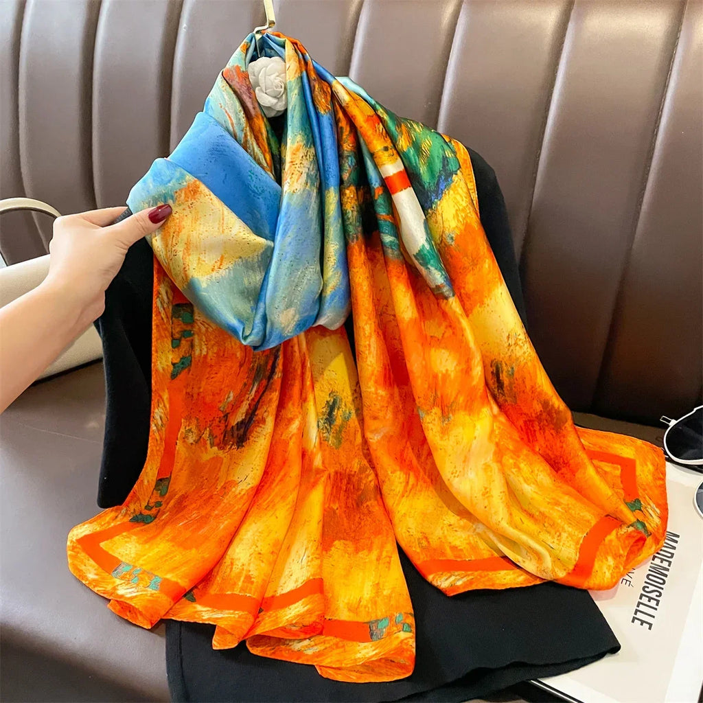 180*90cm Luxury Brand Women Summer Silk Scarves Shawls Lady Wraps Soft Female Geometry Beach Stole Bandanna Foulard Muffler