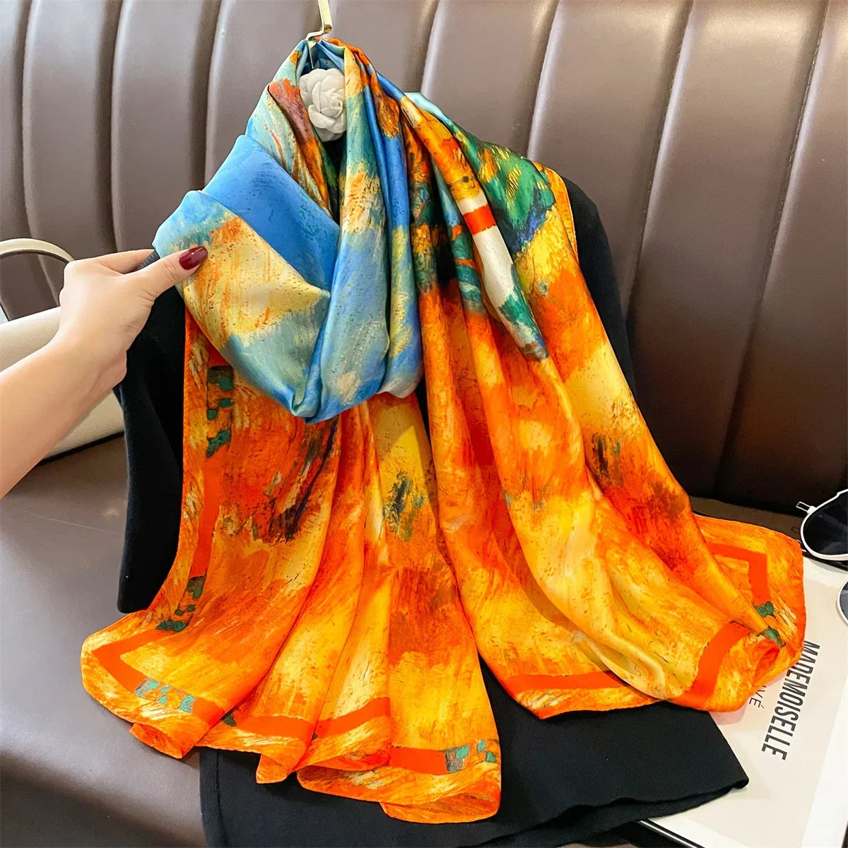180*90cm Luxury Brand Women Summer Silk Scarves Shawls Lady Wraps Soft Female Geometry Beach Stole Bandanna Foulard Muffler