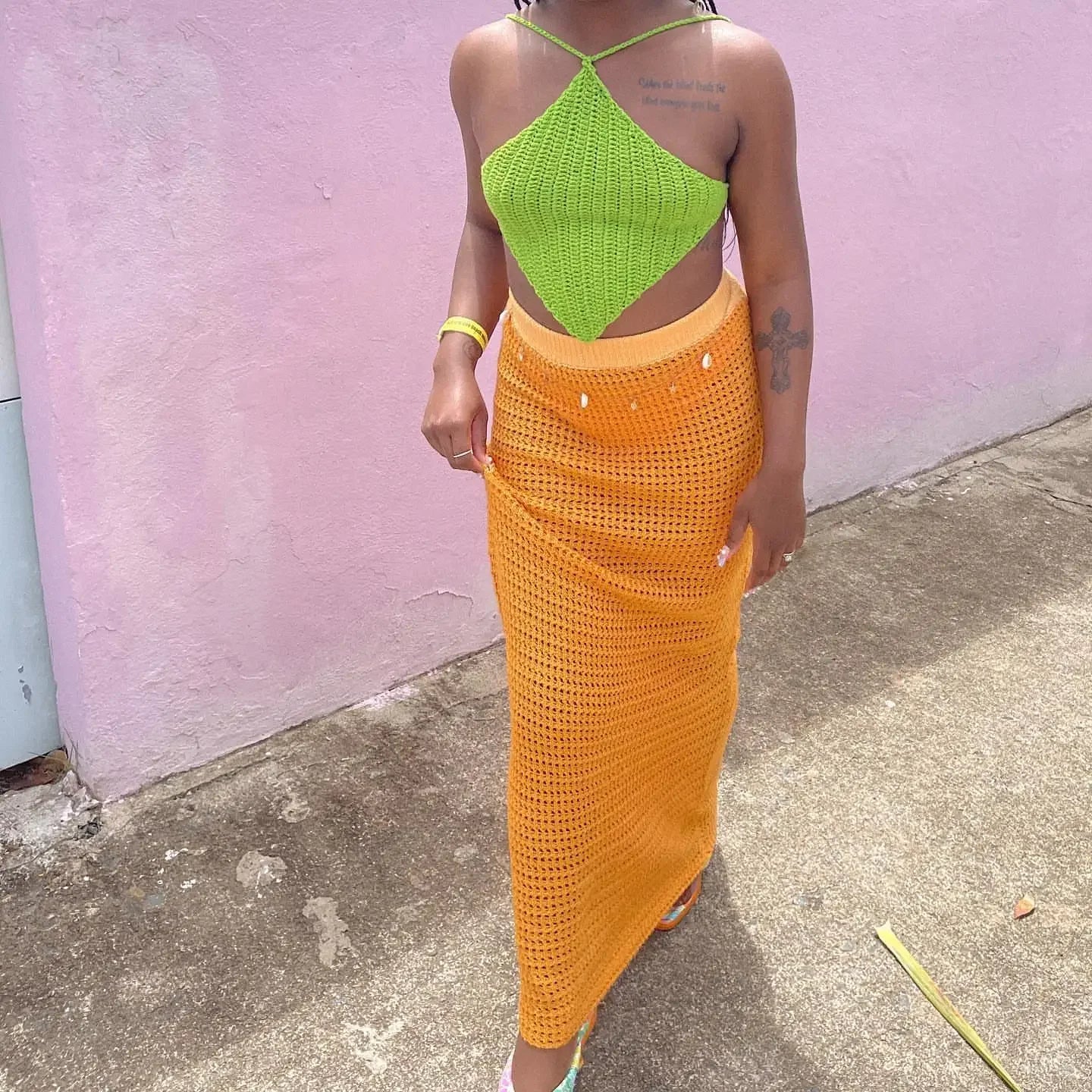 Women Beach Knitting Long Skirt 2022 Summer High Waist Hollow Out Wrapped Pencil Skirts Party Vacation Club Wrap Skirts