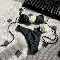 New Solid Color White Bikini Women suit Low Waist Lace-up Fashionable Swimsuit Two-piece Set Luxlife Brands
