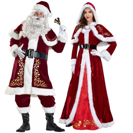 Plus Size Deluxe Velvet Adults Christmas Costume Cosplay Couple Santa Claus Clothes Fancy Dress Xmas Uniform Suit For Men Women LUXLIFE BRANDS