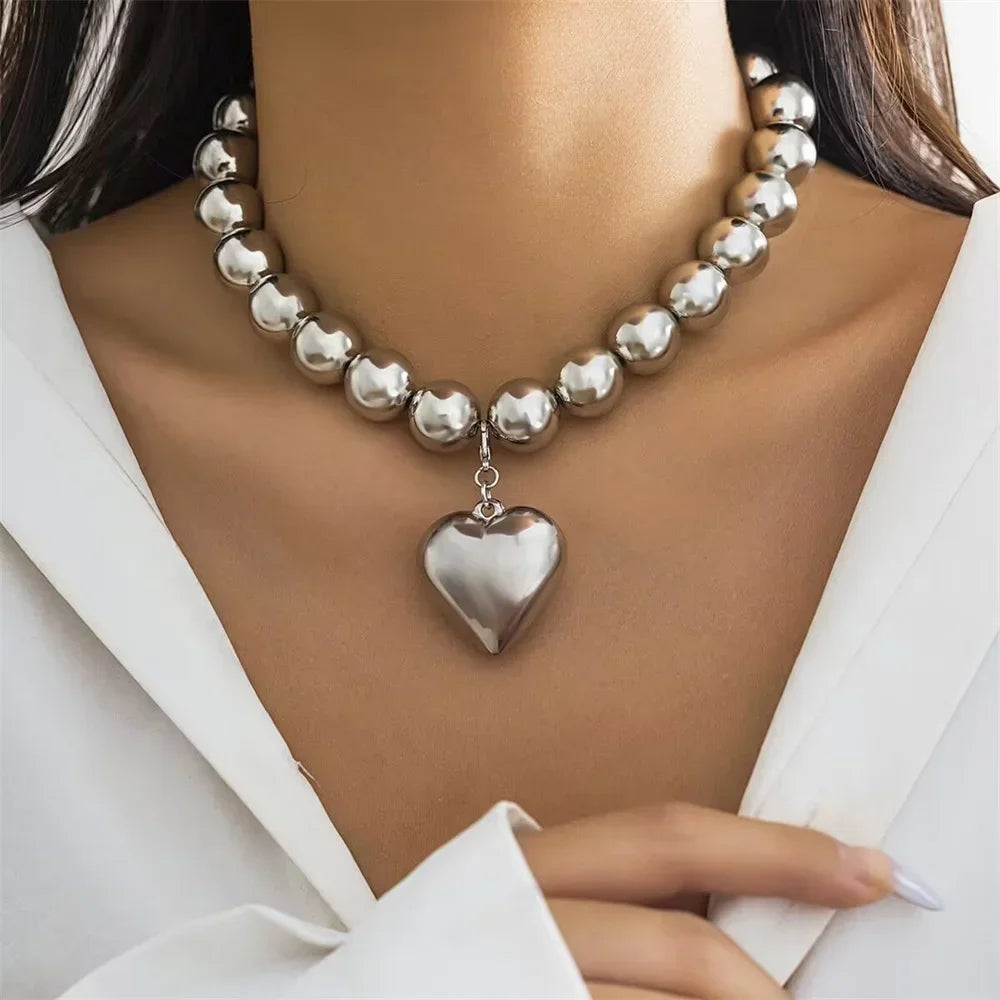 Vintage Silver-plate Geometric Exaggerated Artificial Pearl Chain Necklace For Women Female Fashion Boho Y2K Girl Jewelry Gift Luxlife Brands