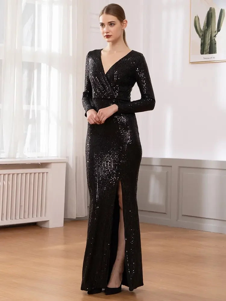 Sequin Slit Maxi Dress