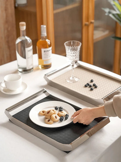 Eco Luxury Leather and Stainless Steel Serving Tray