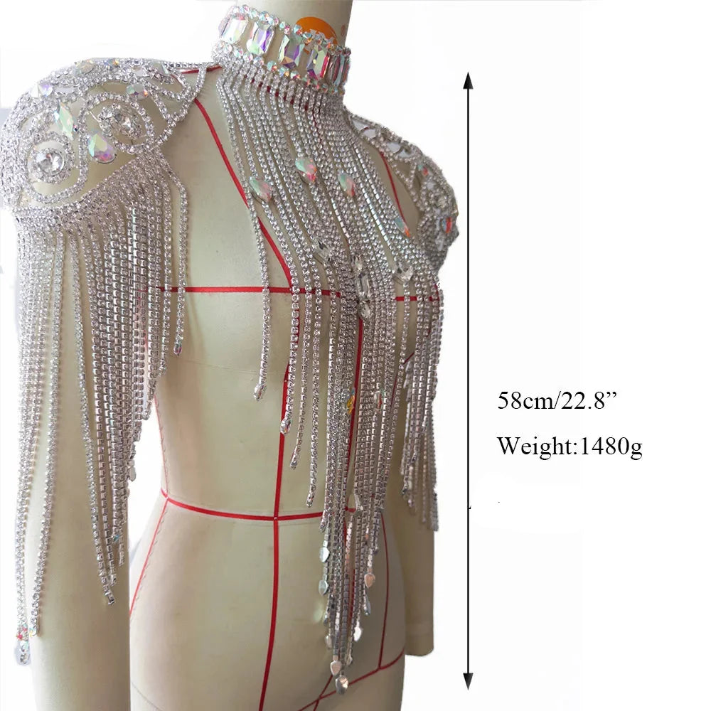 Long Rhinestone Chain Tassel Fringe Chocker Shoulder Necklace Body Jewelry
