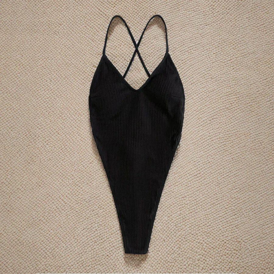 Para Praia Sexy Deep V High Cut One Piece Swimsuit 2025 Thong Swimwear Women High Waist Monokini Backless T-back Bathing Suit